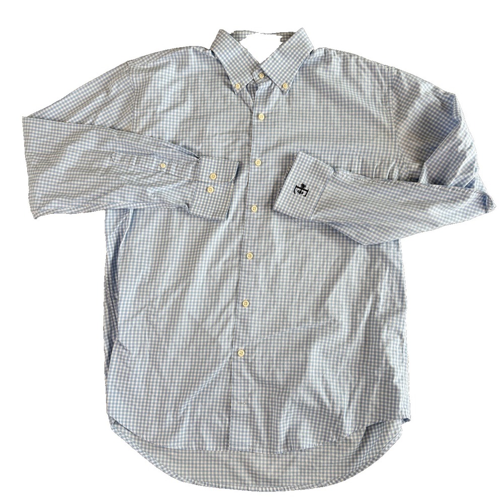Peter Millar Shirt Mens Large Gingham Check Button Down Embroidered Cuff Dress